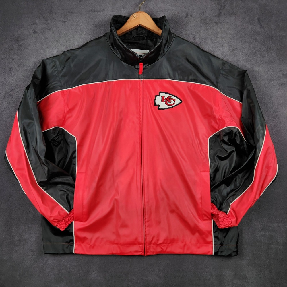 Vintage Kansas City Chiefs NFL Jacket Mens XL‎ Red Black Lined Full Zip PVC